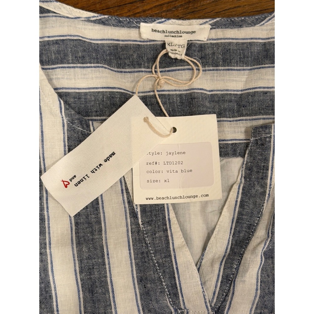 NWT Beach Lunch Lounge Linen/Cotton Sleeveless Tunic Dress Blue White Stripes XL - Picture 2 of 15